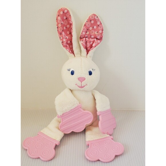 Bright Start Kids II Cream Bunny Rabbit Baby Teether Plush Toy White Pink Lovey - Picture 1 of 9